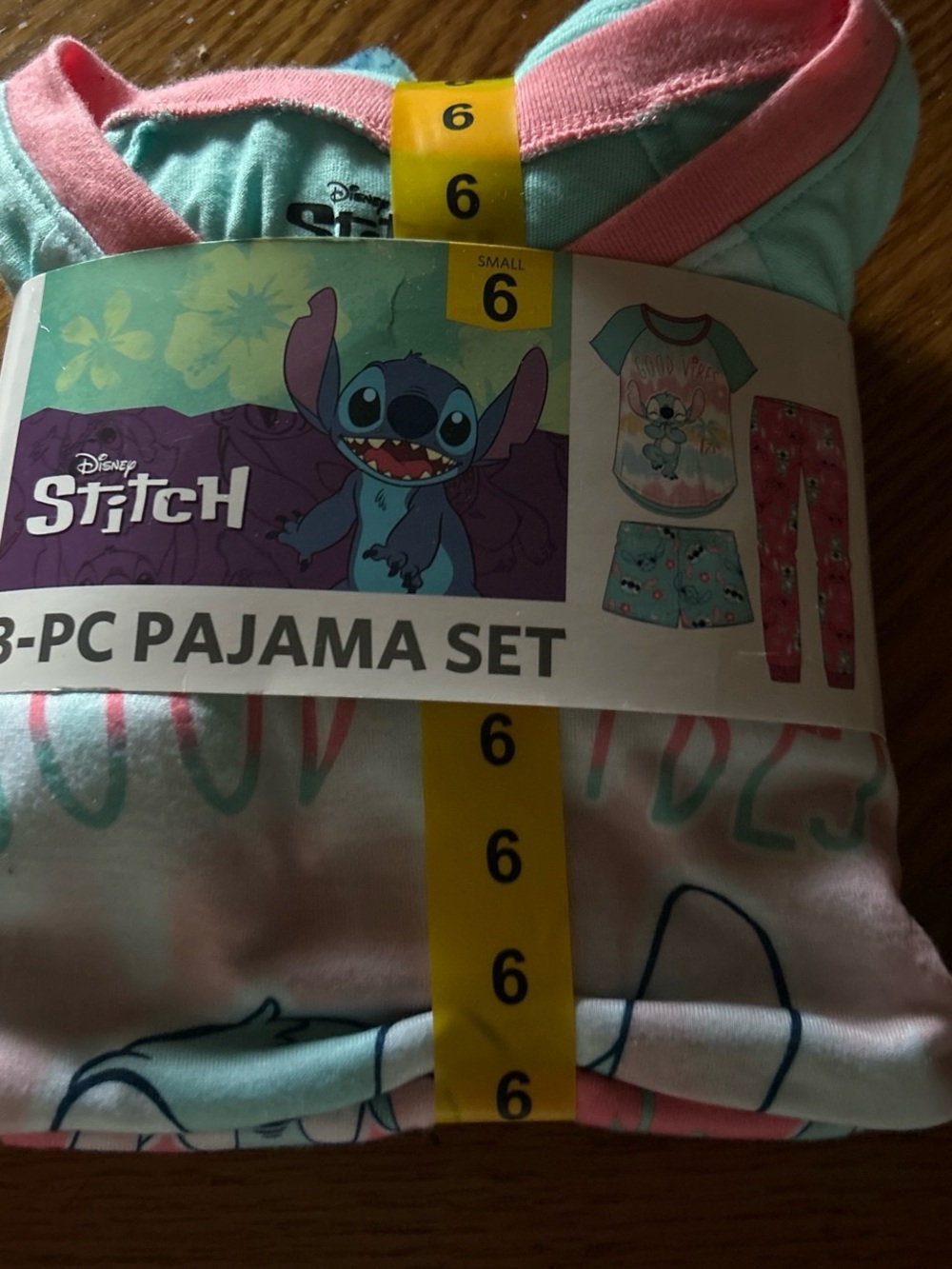 Disney Girls 3-Piece Stitch Pajama Set in Pink & Aqua